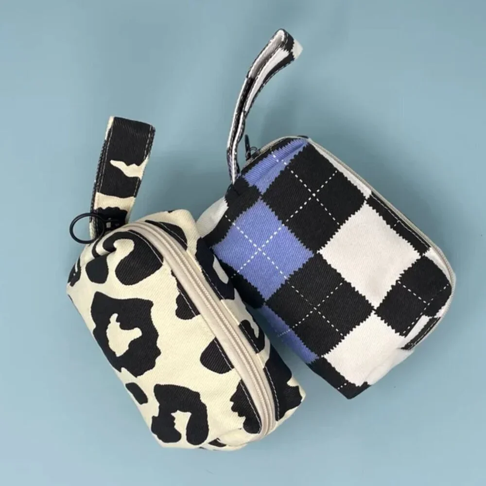 NWT Canvas Zippered Blue Patchwork Makeup Clutch